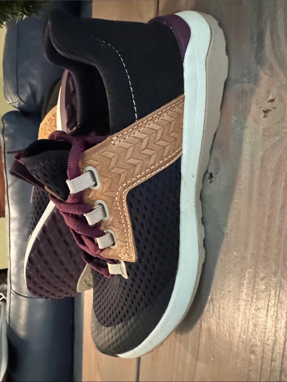 OluKai Black and Tan Sneakers with Burgundy Laces size 7